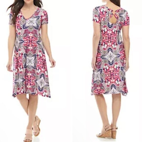 New Directions Floral Short Sleeve A Line Dress Size Medium - Picture 1 of 12
